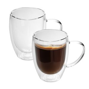 Intirilife Sada termo sklenic s dvojitou stěnou 300 - 400 ml - termo sklenice Termo sklenice izolované foukané do úst Sklenice na čaj Latte Macchiato Sklenice na kávu s uchem