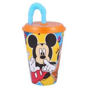 Mickey Mouse Kinder Trinkbecher Mehrweg mit Deckel und Trinkhalm 430 ml BPA frei