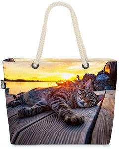 VOID Katze Sonnenuntergang Strandtasche Shopper 58x38x16cm 23L XXL Einkaufstasche Tasche Reisetasche Beach Bag