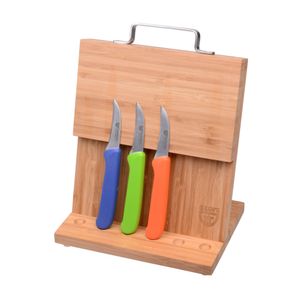 GRÄWE Magnet-Messerhalter Bambus klein mit Küchenmessern bunt1