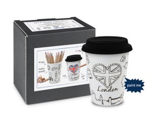 Könitz Selfmade City Mug London Coffee-To-Go Becher, Kaffeebecher, Cup To-Go, Porzellan, Weiß, 380 ml, 1151622201