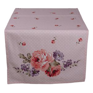 Clayre & Eef Tischläufer 50x140 cm Rosa Violett Baumwolle Rechteck Rosen