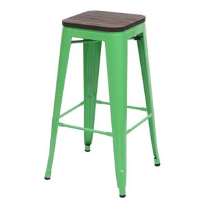 Barová židle HWC-A73 včetně dřevěného sedáku, barová židle, kovový průmyslový design, stohovatelná  zelená