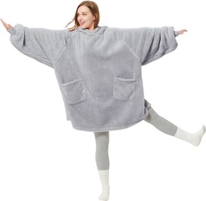 Hoodie Decke mit Ärmeln Grau Decke zum Anziehen Sweatshirt Kuscheldecke mit Ärmeln Pullover 95x85 cm Erwachsene Ärmeldecke ragbar weich warm(Large)