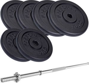 ScSPORTS® Langhantel Set - 59kg, Langhantelstange 30mm, 160cm, 4x10kg, 2x5kg Gewichte, Gusseisen, Sternverschluss - Langhantelset, Hantelset, Langhantelstange mit Gewichten