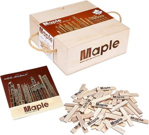 Maple 100 Holzbausteine mit Aufbewahrungsbox Natur Bausteine Bauklötze Holzplättchen rechteckig