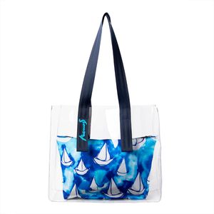 Anemoss Marine Collection Sailboat transparente Tragetasche mit Innentasche, durchsichtige Strandtasche für Frauen, klare Umhängetasche mit abnehmbarer Handtasche, wasserdicht, blau