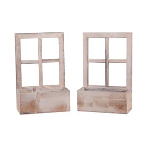 UNUS® Holzfenster mit Pflanzbank Dekoration Altholz 2 Stück Weiß Dekoration Deko