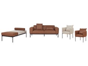 BELIANI Sofa Set Beige u. Braun aus Kunstleder Leinenoptik 5-Sitzer Zweifarbig Couch Chaiselongue Sessel Sitzgruppe Sofagarnitur für Wohnzimmer