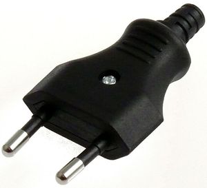 Eurostecker Eurokupplung 2-polig Flach Europa Stecker / Kupplung zum schrauben, TYP:Eurostecker schwarz
