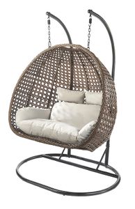 Kobolo Hängekorb Hängesessel BRUNO Polyrattan für zwei Personen inkl Gestell und Kissen - Gartensessel Hängeschaukel Hängesitz Schaukel Hanging basket