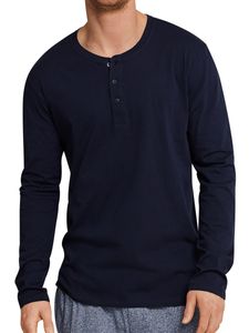 Schiesser Herren Schlafanzugoberteil Shirt 1/1 Langarm Knopfleiste - 163837, Größe Herren:62, Farbe:dunkelblau