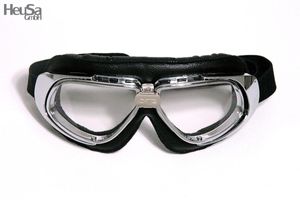 Motorradbrille Fliegerbrille Oldtimer Chopper Biker schwarz mit klaren Gläsern