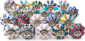Belle Vous Verschiedene Möbelknöpfe Vintage aus Keramik (20er Pack) Inkl. Befestigungsmittel - Runde Möbelknöpfe Keramik Mix Set aus Bunten Schrank,