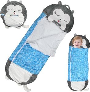 ZanZanShop Niedlicher Spielzeug-Kinderschlafsack, 125 x 46 cm, Kinderschlafsack mit Kissen, 2-in-1 faltbarer Tierschlafsack fš¹r Jungen und M?dchen zum Spielen, Kuscheln und Schlafen