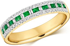 Exquisiter 9 Karat (375) Gold Halb Eternity Diamant Damenring Baguette-Schliff 0.21 Karat HI - I1 mit Smaragd, 55 (17.5); TRS291279KYRSO