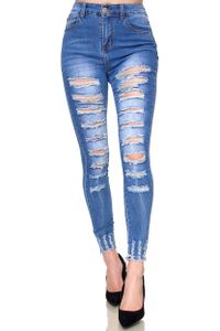Elara Damen Jeans Destroyed Zerrissen Y 478 Blue-46 (3XL)