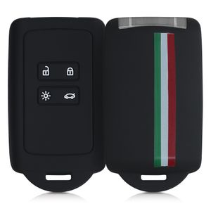 kwmobile Autoschlüssel Hülle kompatibel mit Renault 4-Tasten Smartkey Autoschlüssel (nur Keyless Go) - Silikon Schutzhülle Schlüsselhülle Cover Italien Streifen Grün Rot Schwarz