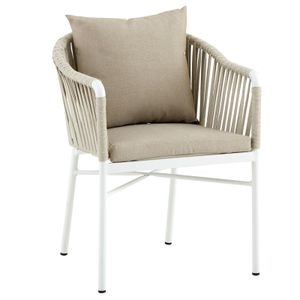 Gartenstühle ISOLA 6er Set, weiß/beige, Outdoor-Stuhl mit pulverbeschichtetem Aluminiumgestell, Rope Bespannung. Wasserabweisende, strapazierfähige Polster.