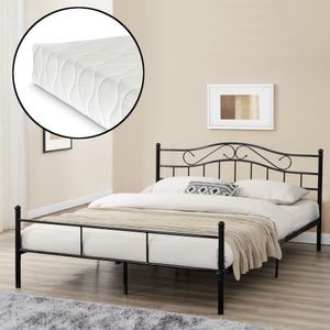 Kovová postel s matrací 180x200cm Černý rám postele Manželská postel [en.casa]
