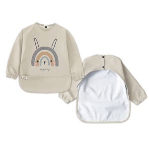 Ärmellätzchen Größe S mit Auffangtasche Baby und Kleinkind aus recyceltem Polyester mit Print Rainbow Bunny Lätzchen