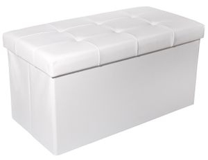Theo&Cleo PVC-Leder Sitzhocker mit Stauraum 76 x 38 x 38 cm Faltbar Fußbank Truhen Aufbewahrungsbox (Weiß)
