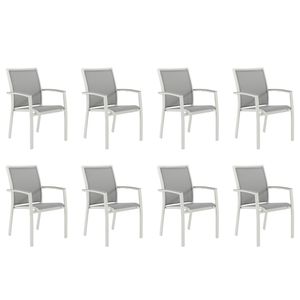 NATERIAL - 8er Set Gartenstühle LAS VEGAS mit Armlehnen - 8 Gartensessel - Stapelbar - Terrassenstühle - Essstühle - Aluminium - Textilene - Grau - Weiß