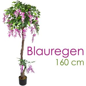Blauregen Wisteria Glyzinie Kunstpflanze Künstliche Pflanze 160 cm Kunstblume Innendekoration Kunst Pflanze wie echt im Topf Decovego