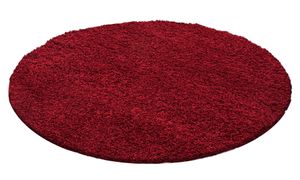 Teppich Hochflor Basic Shaggy Bettvorleger Schlafzimmer - Rot - Große: 160 CM - Rund