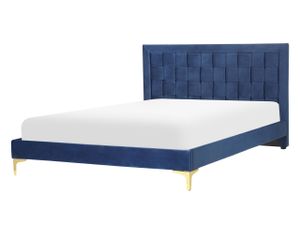 BELIANI Čalúnená posteľ 140x200 cm námornícka modrá zamatová čalúnené čelo postele zlaté nohy spálňa