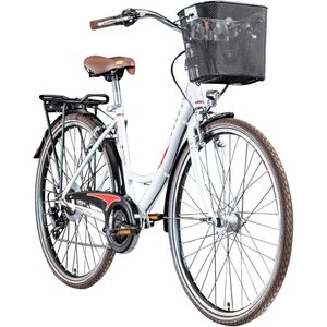Zündapp Z700 700c Damenfahrrad Hollandrad Damenrad mit 6 Gängen Fahrrad Stadtrad 28 Zoll Damen City tiefer Einstieg, Farbe:weiß/rot, Rahmengröße:46 cm