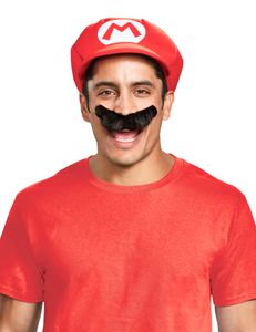 Mario-Set Mütze und Bart Super Mario Videospiel weiss-rot-schwarz