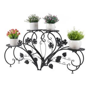 WISFOR Pflanzenständer Pflanzenregal mit 4 Ablagen, Blumenregal aus Metall, für Innen Balkon Wohzimmer Outdoor Garten Dekor, Schwarz