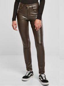 Dámské kalhoty Urban Classics Ladies Mid Waist Synthetic Leather Pants brown - 32