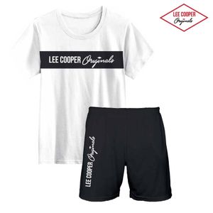 Lee Cooper Pánske pyžamo s krátkym rukávom + šortky SOCIUM 39128, farba: biela/čierna, veľkosť: XL