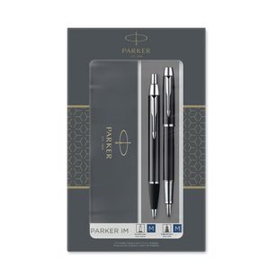 Parker IM Duo-Geschenkset mit Kugelschreiber und  Füller | Hochglänzend Schwarz mit Chromzierteilen | Nachfüllmine und -patrone mit blauer Tinte | Geschenkbox