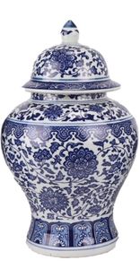 Fine Asianliving Chinesisches Deckelvase Porzellan Lotus Blau Weiß D22xH37cm Dekorative Vase Blumenvase Orientalische Keramik Vase Dekoration Vase Moderne Tischdekoration Vase