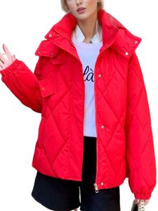 Damen Daunenmäntel Winter Warmer Mantel Lässige Daunenjacken Bequeme Taschen Jacke Rot,Größe L