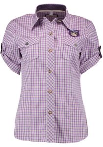 OS Trachten Damen Bluse Kurzarm Trachtenbluse mit Liegekragen Nolino, Größe:46, Farbe:lila