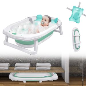 VA-Cerulean Baby Badewanne Faltbare Babybadewanne mit Sitzkissen Tragbares Badewannensitz Bathtub Für Babys Bad, Grün