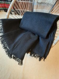 MERINO Fransendecke Wollplaid "One Colour BLACK" 155x200cm 100% Wolle by ®️lammfellio