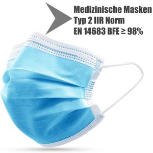 100x Firelia Medizinischer Mundschutz Blau Chirurgische Masken Typ 2 IIR Norm EN 14683 OP 3-lagig BFE ≥ 98% Atemschutz Einweg 3-Lagig
