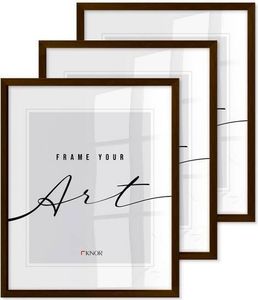 🖼️KNOR®️ Bilderrahmen 30X40 cm Braun Holzdekor, 3er Set Posterrahmen, Bilderrahmen, Fotorahmen, bruchsicheres Acrylglas, Picture Frame 30X40, zum Aufhängen & Aufstellen 🎨Isabella Kollektion