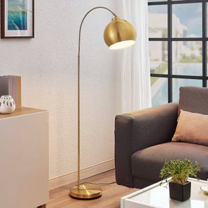 Lindby Bogenstehlampe Moisia, messingfarben, Metall, 148 cm