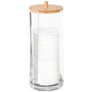 Aufbewahrungsbehälter für Kosmetikpads Wattepads | Wattepadspender für Badezimmer aus Acryl mit Bambusholzdeckel