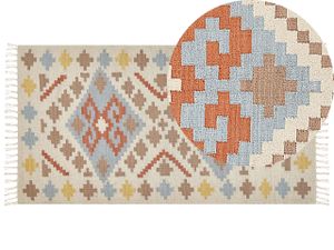 BELIANI Kelímový koberec viacfarebný bavlnený 80 x 150 cm obdĺžnikový s krátkym vlasom geometrický vzor strapce tradičný dizajn