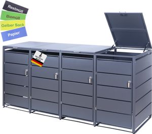Albatros Mülltonnenbox 4er Tonne | bis 240 Liter | Anthrazitgrau RAL 7016 | verzinkter Stahl | Premium Dämpfer| Aufkleber-Set | wetterfest| verstellbare Füße| Türgriff mit Schloss | Gartenbox | entwickelt in Deutschland Albatros Mülltonnenbox 4er Tonne | bis 240 Liter | Anthrazitgrau RAL 7016 | verzinkter Stahl | Premium Dämpfer| Aufkleber-Set | wetterfest| verstellbare Füße| Türgriff mit Schloss | Gartenbox | entwickelt in Deutschland