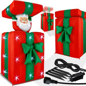 KESSER® Aufblasbarer Weihnachtsmann Geschenk Nikolaus 152cm Groß Springt-aus-der-Box Weihnachten LED Beleuchtet Deko inkl. Befestigungsmaterial Weihnachtsdekoration Weihnachtsdeko, Größe:152cm
