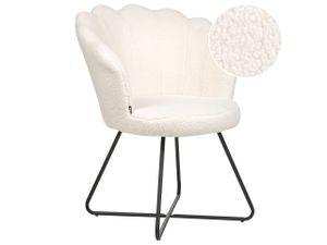 BELIANI Sessel Weiß Bouclé Rund Muschel-Design mit Schwarzem Metallgestell Retro Wohnzimmer Schlafzimmer Flur Diele Möbel Ausstattung Sitzmöbel
