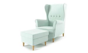 Ohrensessel Milo mit Hocker - Farben zur Auswahl -Sessel für Wohnzimmer & Esszimmer Skandinavisch - Relax Sessel aus Webstoff - FARBE: HELLGRÜN